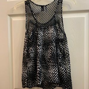 Kaylee woman’s sheer polka dot sheer shirt guc size large lace back #